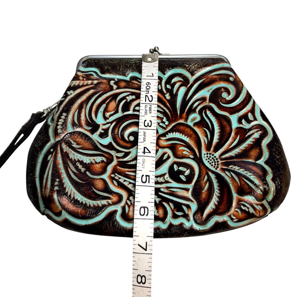 Patricia Nash Tooled Turquoise Blue Savana Elegant Floral Embossed Clutch - Picture 6 of 6